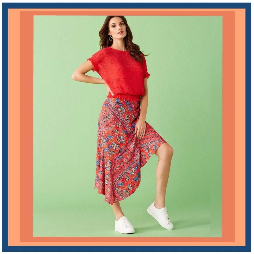 Laundry by Shelli Segal Gypsy Flutter Hem Floral Assymetrical Sarong Skirt